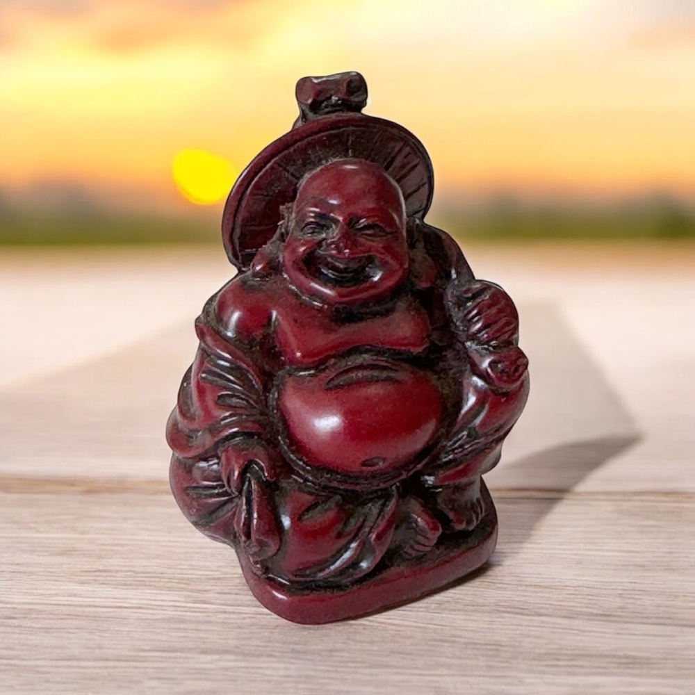 Vintage  Lynnwood Co. Chinese Japanese Carved Wood Buddha Monk Netsuke Figurine